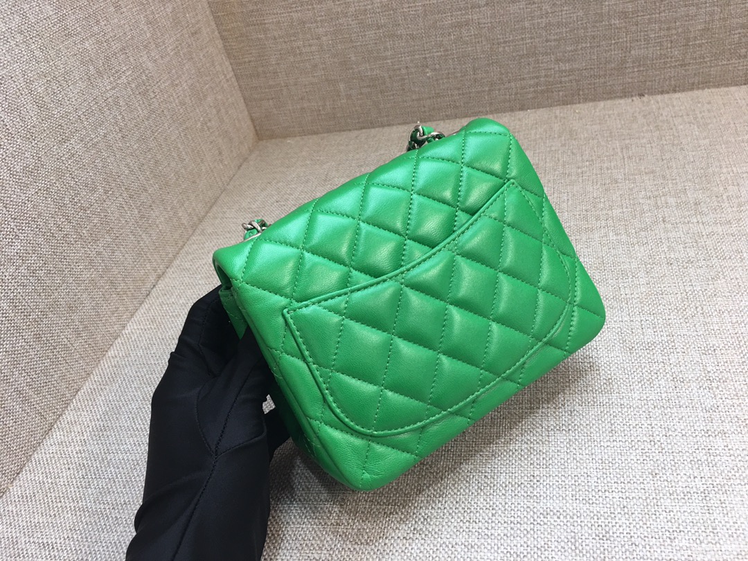 Mini Classic Flap Lambskin Bag A01115 Green/Silver